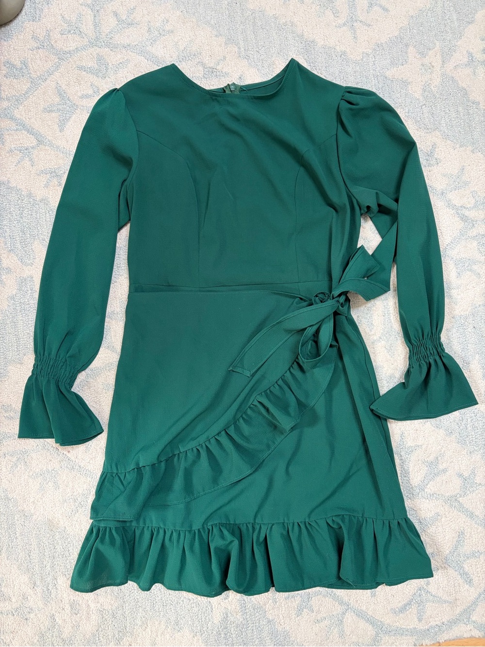 Elegant Emerald Green Ruffle Wrap Dress - Women perfect for the holidays